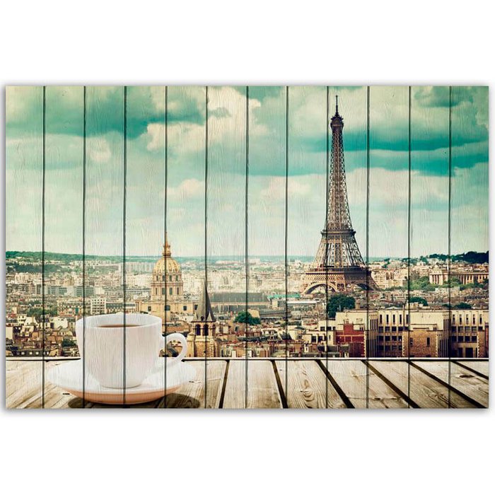 Картина на дереве Утро в Париже 60х90 см