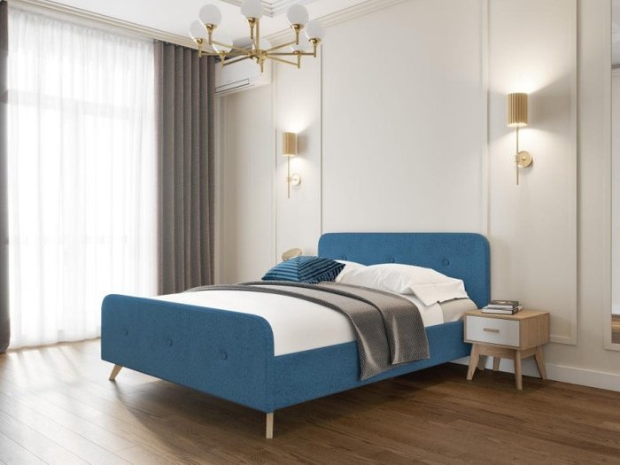 Кровать Сиерра 120х200 темно-голубого цвета без подъемного механизма - купить Кровати для спальни по цене 26280.0