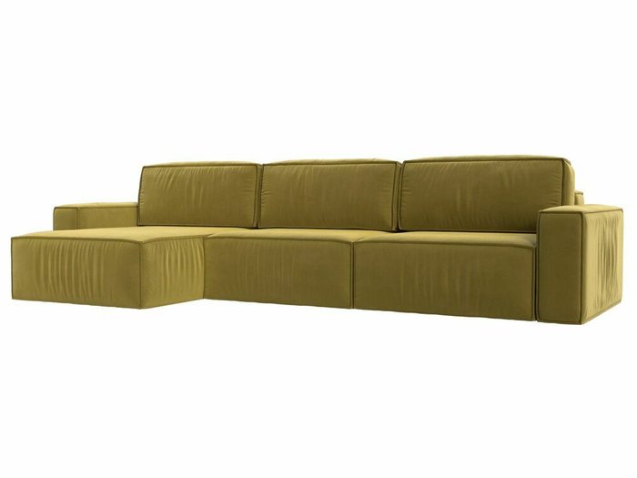Угловой диван-кровать Прага Классик лонг желтого цвета левый угол