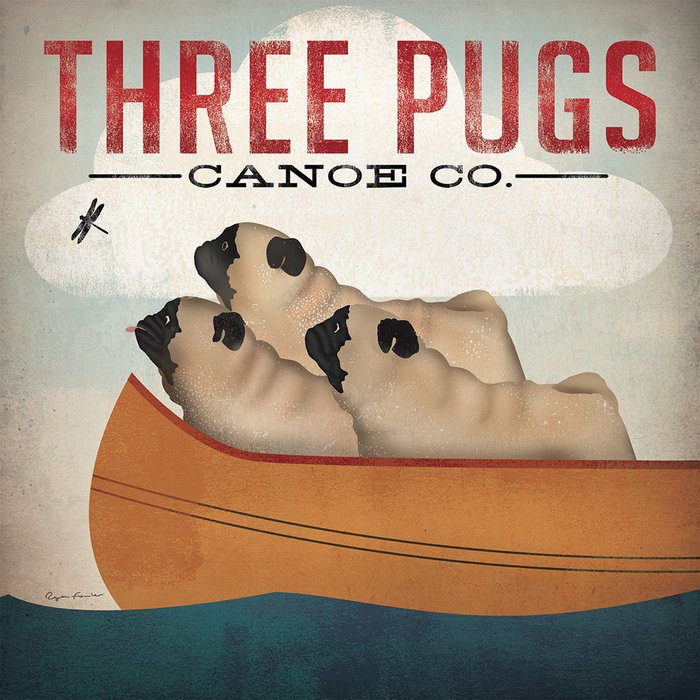 Репродукция картины на холсте Three Pug Canoe Co 