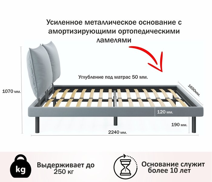 Кровать Fly 160х200 серого цвета с ортопедическим основанием и матрасом Basic soft grey - лучшие Кровати для спальни в INMYROOM
