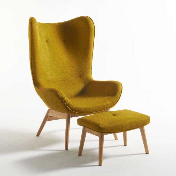 Кресло Crueso горчичного цвета с подставкой для ног