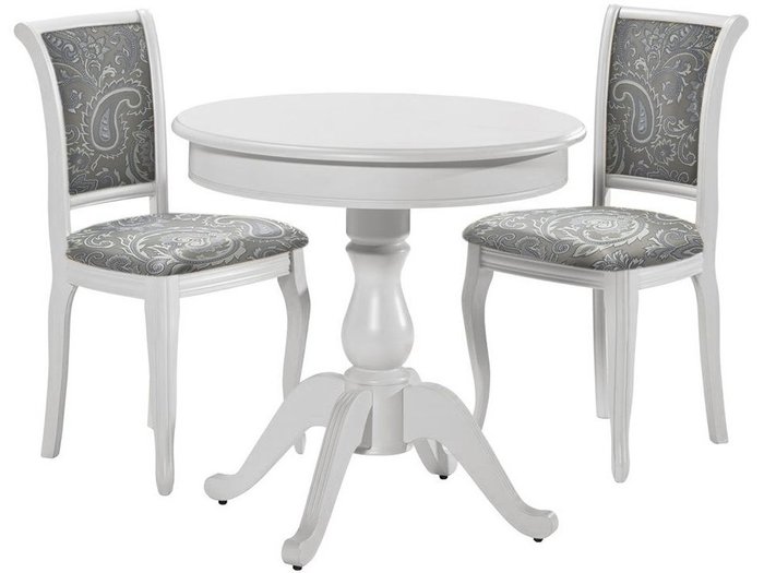 Обеденная группа из стола и двух стульев бело-серого цвета - купить Обеденные группы по цене 42294.0