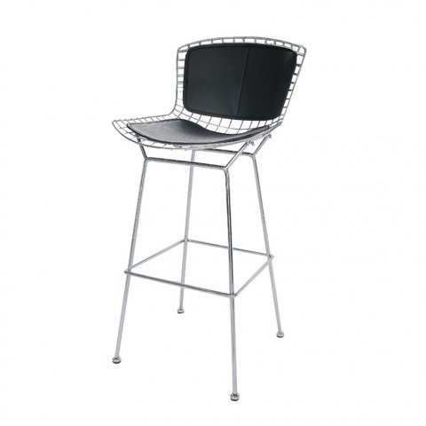 Стул барный Bertoia с кожаной спинкой