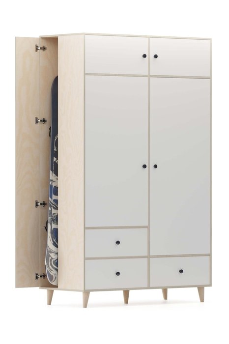 Распашной шкаф Fold белого цвета с нишей слева