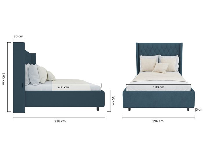 Кровать Wing-2 Велюр Морская волна 180x200 - купить Кровати для спальни по цене 102000.0