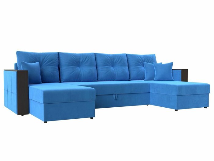 Угловой диван-кровать Валенсия П-образный голубого цвета