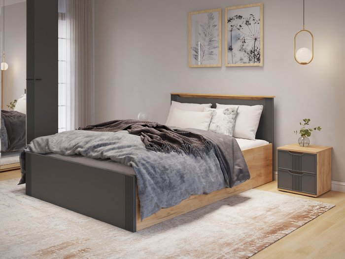 Кровать с подъемным механизмом Эмилия 140х200 серого цвета - лучшие Кровати для спальни в INMYROOM