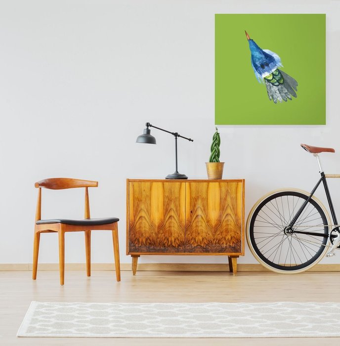 Принт Музыкальная птица 60х60 зеленого цвета  - купить Принты по цене 4680.0