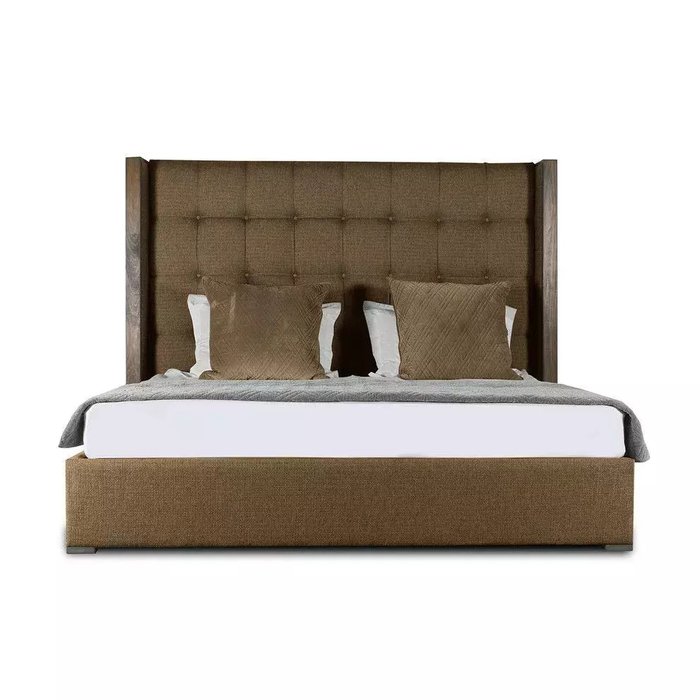 Кровать Berkley Winged Box Tufted Wood 200x200 коричневого цвета
