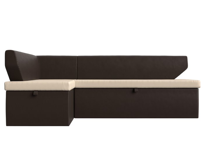 Угловой диван-кровать Омура коричнево-бежевого цвета (экокожа) левый угол - купить Угловые диваны по цене 37999.0