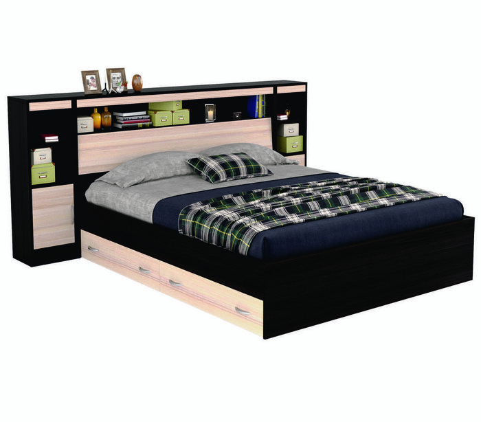 Комплект для сна Виктория 160х200 черно-коричневого цвета прикроватным блоком, ящиками и матрасом