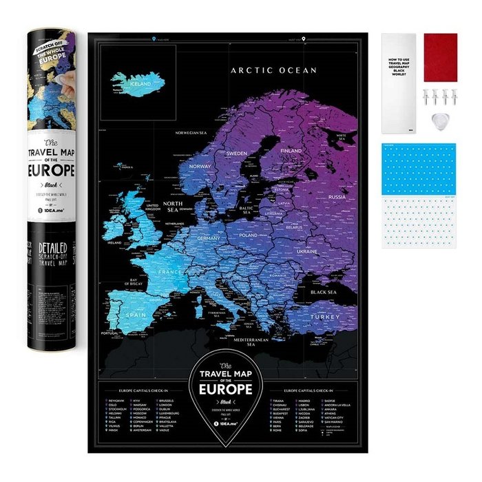 Карта Travel Europe map black europe