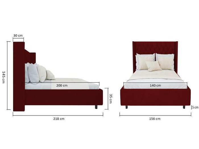 Кровать Wing-2 Велюр Красный 140x200 - купить Кровати для спальни по цене 102000.0