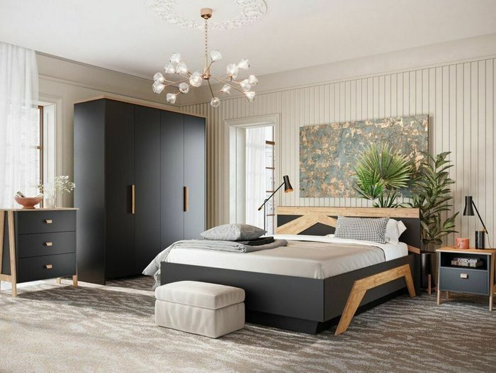 Спальня Скандинавия цвета графит - купить Спальные гарнитуры по цене 116080.0