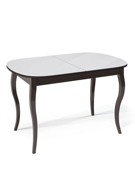 Стол раздвижной обеденный со стеклянной столешницей цвета белый сатин