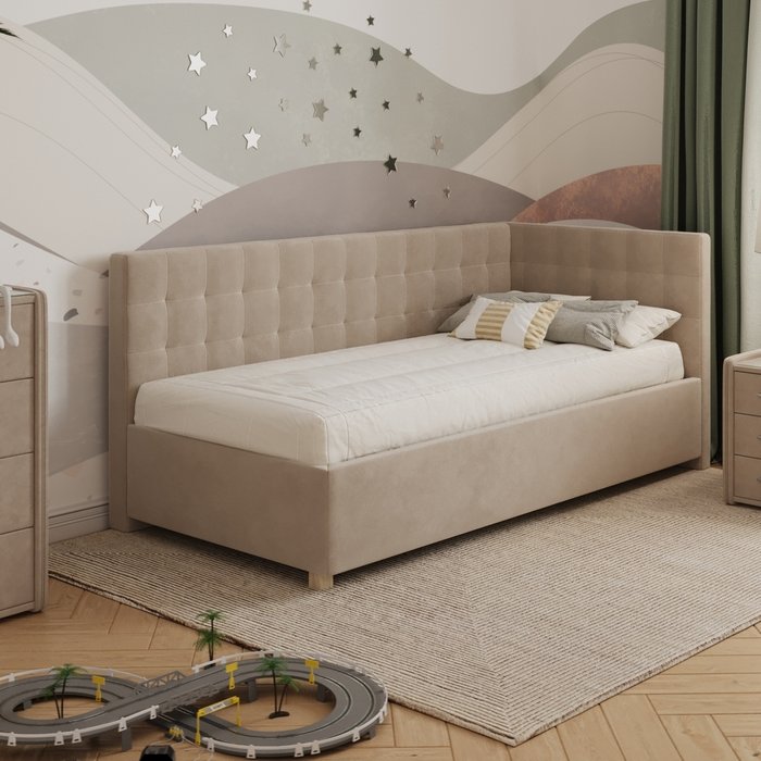 Кровать Версаль 90х200 бежевого цвета без подъемного механизма - купить Одноярусные кроватки по цене 28088.0