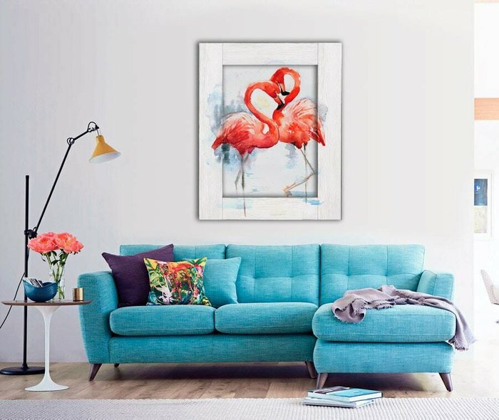 Картина с арт рамой Два фламинго 60х80 бело-красного цвета - купить Картины по цене 14390.0