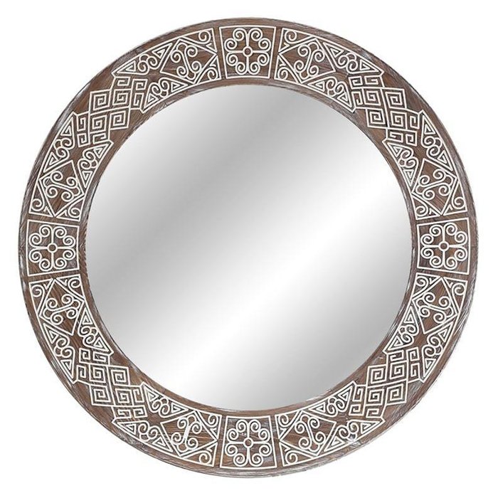Настенное зеркало в раме Papua Circle Brown из массива сосны