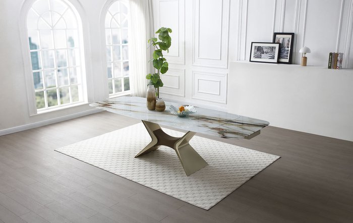 Раздвижной обеденный стол Richard 180х100 бело-коричневого цвета - лучшие Обеденные столы в INMYROOM