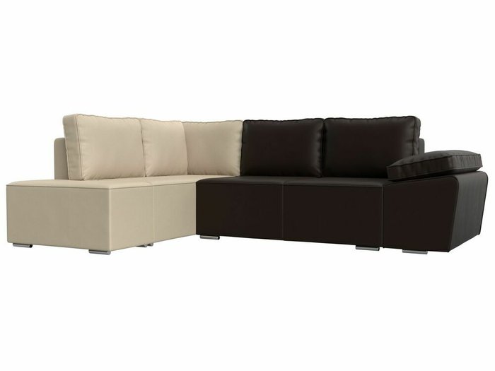 Угловой диван-кровать Хьюго бежево-коричневого цвета (экокожа) левый угол