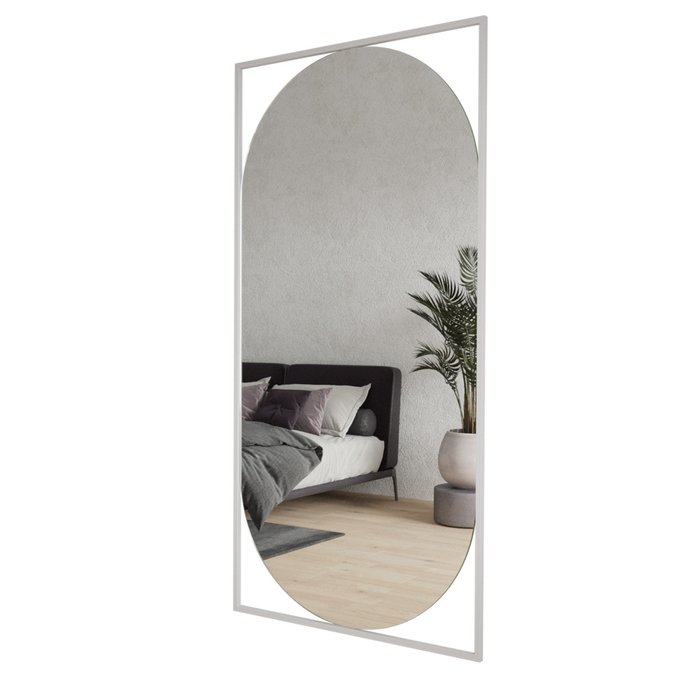Дизайнерское настенное большое зеркало Kvaden XL в полный рост в металлической раме белого цвета    - лучшие Настенные зеркала в INMYROOM
