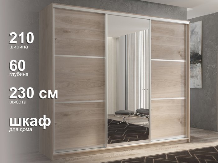 Шкаф-купе Кааппи-2 210 цвета Кастелло серый - лучшие Шкафы-купе в INMYROOM