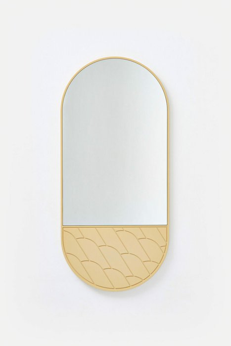 Овальное настенное зеркало с орнаментом Leaf бежевого цвета