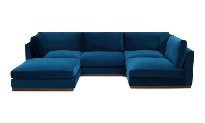 Модульный п-образный угловой диван синего цвета