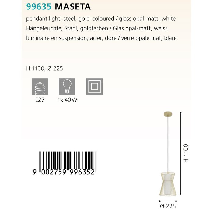 Подвесной светильник Maseta золотого цвета - лучшие Подвесные светильники в INMYROOM