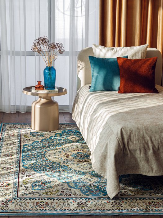 Ковер Silk loretto 200x290 бежево-бирюзового цвета - лучшие Ковры в INMYROOM
