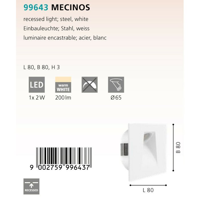 Светильник точечный Mecinos белого цвета - лучшие Встраиваемые споты в INMYROOM