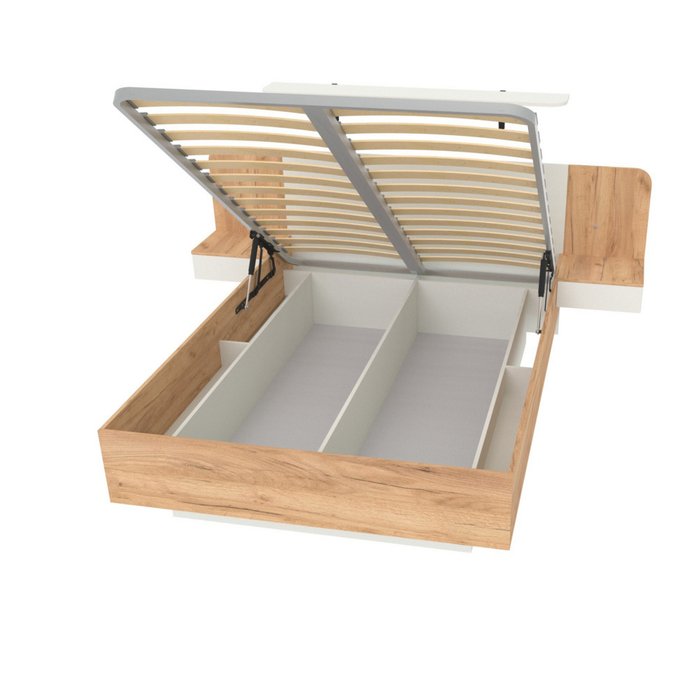 Кровать Астра 120х200 серо-бежевого цвета с подъемным механизмом и двумя ящиками - купить Кровати для спальни по цене 48070 Кровать Астра 120х200 серо-бежевого цвета с подъемным механизмом и двумя ящиками - купить Кровати для спальни по цене 48070