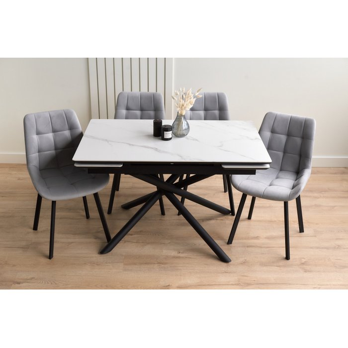 Раздвижной обеденный стол Мэриан 80х120 белого цвета - купить Обеденные столы по цене 43260 Раздвижной обеденный стол Мэриан 80х120 белого цвета - купить Обеденные столы по цене 43260