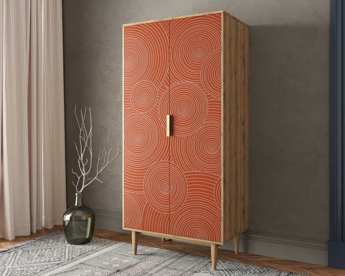 Шкаф двухстворчатый Line оранжево-коричневого цвета - купить Шкафы распашные по цене 44355.0