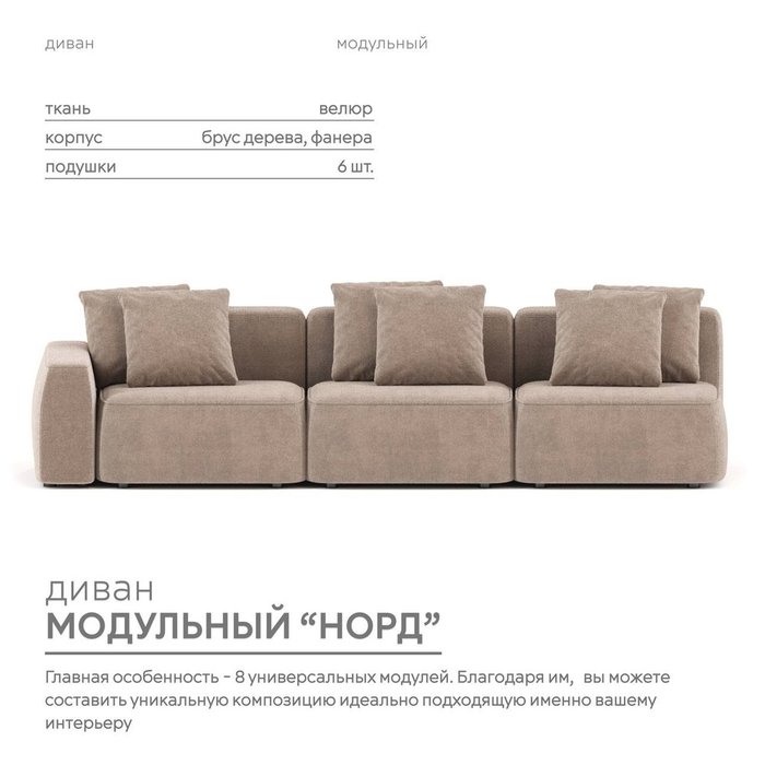 Диван модульный Норд цвета какао - купить Прямые диваны по цене 148700.0 Диван модульный Норд цвета какао - купить Прямые диваны по цене 148700.0
