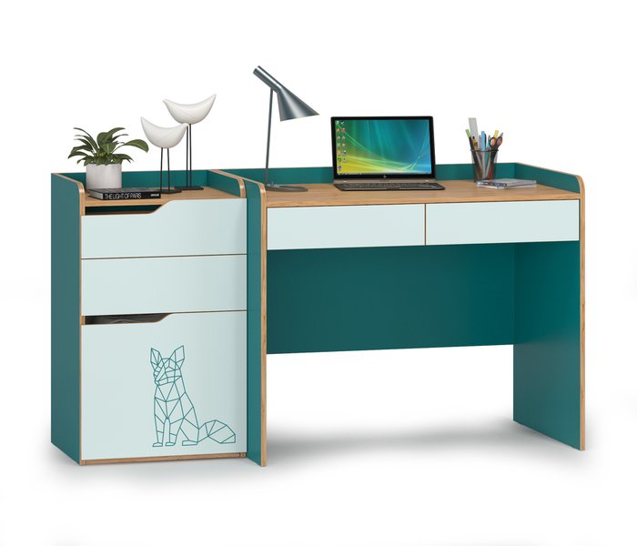 Стол письменный с комодом Гудвин зеленого цвета - купить Письменные столы по цене 13782.0