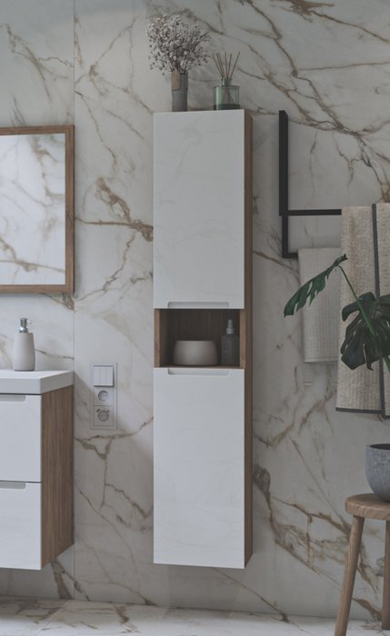 Шкаф-пенал для ванной комнаты Эридан бежево-белого цвета - лучшие Пеналы для ванной комнаты в INMYROOM