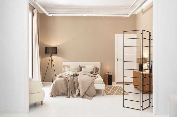 LYDIA Bed, mattress 160x200 white fleece fabric - купить Кровати для спальни по цене 147990.0