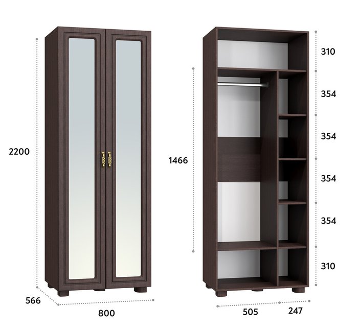 Шкаф с зеркалом Монблан коричневого цвета - купить Шкафы распашные по цене 38102.0