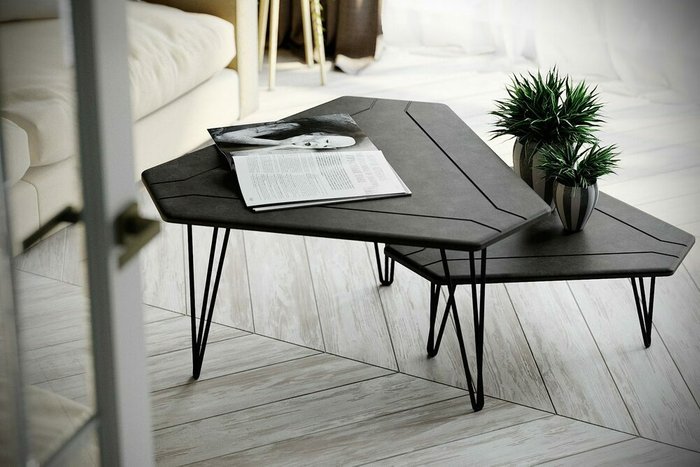 Комплект из двух столов ТЕТ-А-ТЕТ цвета серый бетон - лучшие Журнальные столики в INMYROOM