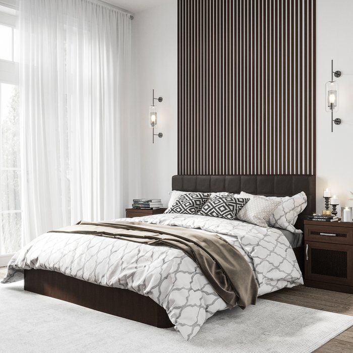 Кровать Магна 140х200 с темно-коричневым изголовьем и подъемным механизмом  - лучшие Кровати для спальни в INMYROOM
