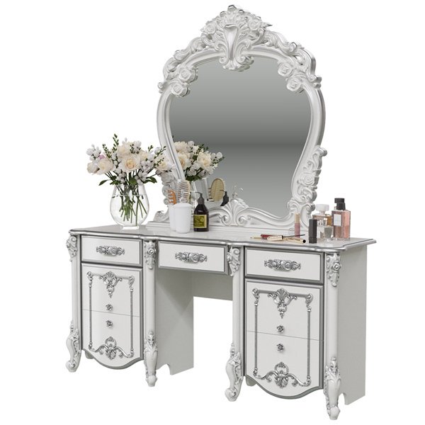 Стол туалетный с зеркалом Дольче Вита белого цвета с серебром