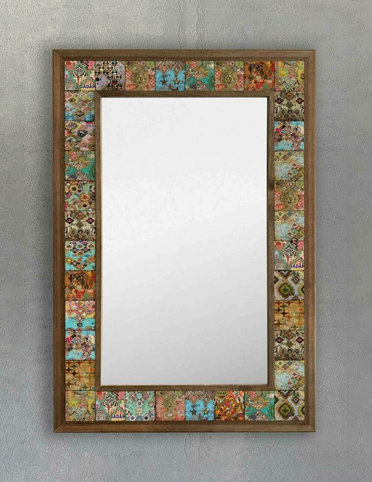 Настенное зеркало 43x63 с рамкой из натурального камня в виде мозаики - купить Настенные зеркала по цене 22495.0