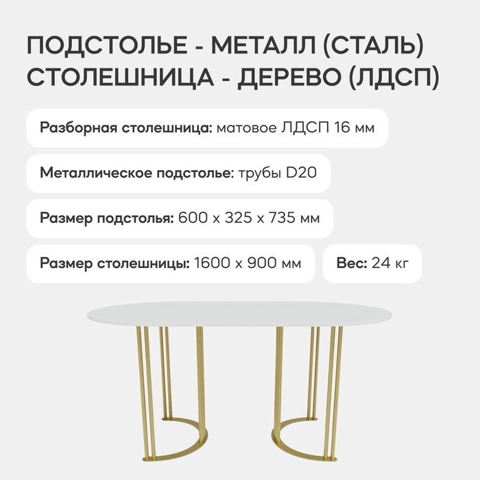 Обеденный стол Violur 160 с металлическим золотым подстольем и белой столешницей - лучшие Обеденные столы в INMYROOM