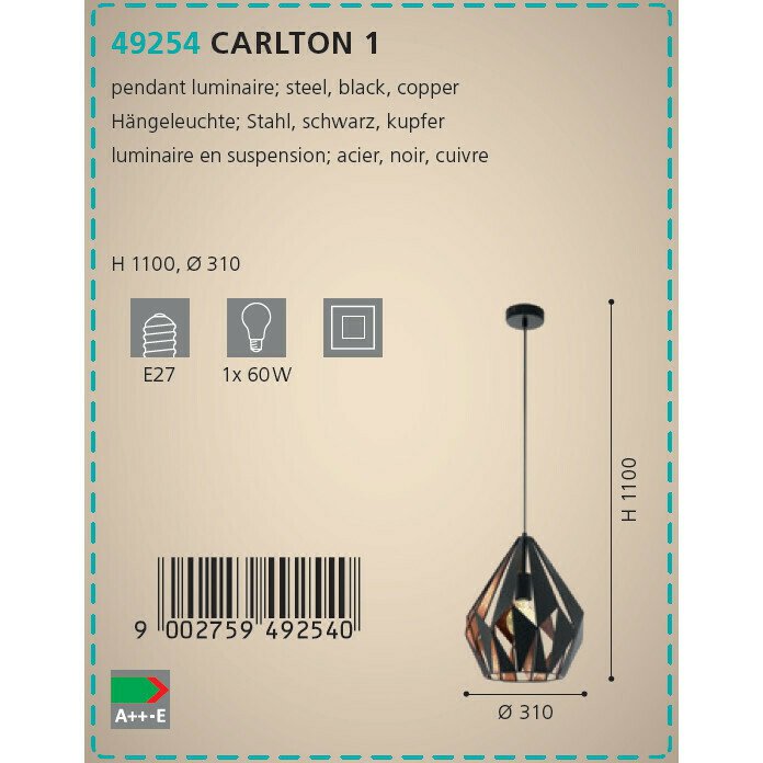 Подвесной светильник Carlton 1 черного цвета - лучшие Подвесные светильники в INMYROOM