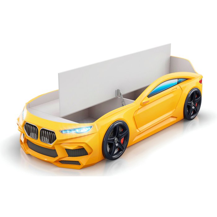 Кровать Romeo 70х170 желтого цвета с подсветкой фар и ящиком - купить Одноярусные кроватки по цене 24882.0 Кровать Romeo 70х170 желтого цвета с подсветкой фар и ящиком - купить Одноярусные кроватки по цене 24882.0