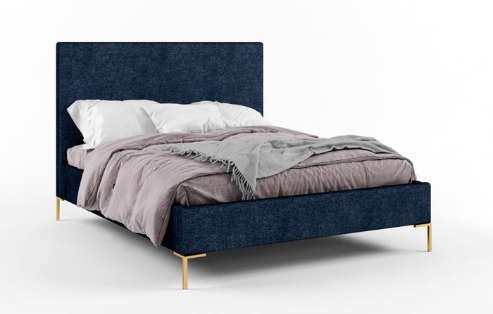 Кровать мягкая Чарли 140х200 темно-синего цвета