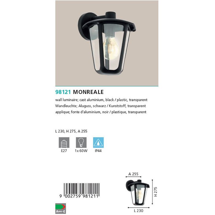Уличный настенный светильник Monreale черного цвета - лучшие Настенные уличные светильники в INMYROOM