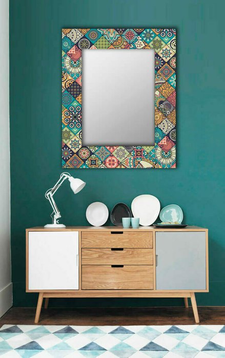Настенное зеркало Арабская плитка 50х65 голубого цвета - лучшие Настенные зеркала в INMYROOM